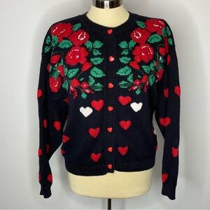 The Eagle's Eye Vintage Floral Heart Knit Cardigan Sweater